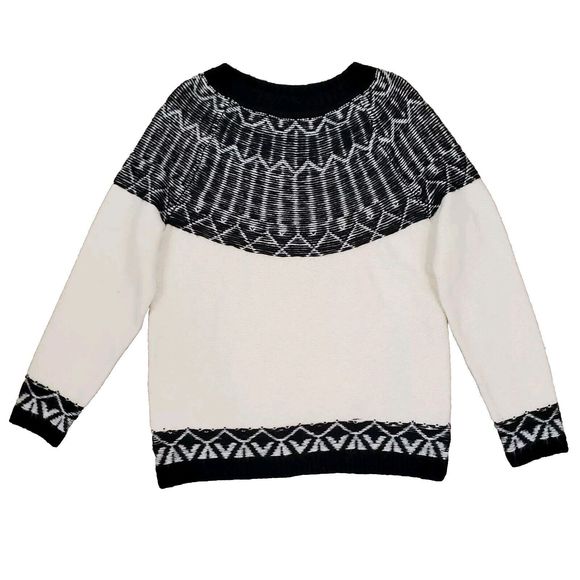 Talbots Fair Isle Wool Blend Crewneck Sweater Sz M Petite Ivory Black - Picture 1 of 10